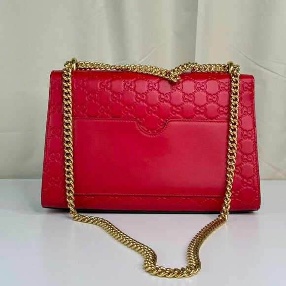 Gucci GG Logo Red Leather Printed Large Padlock Shoulder Bag with Gold Hardware - Picture 4 of 10